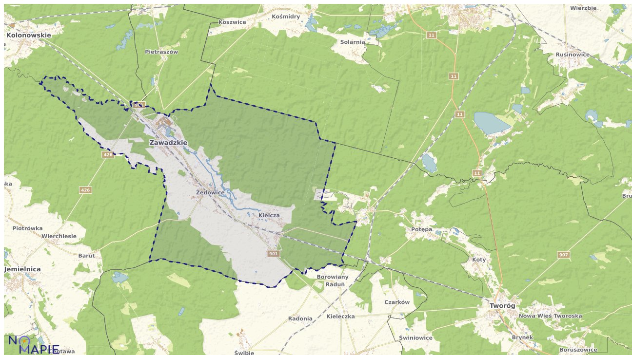 Mapa obszarów ochrony przyrody Zawadzkiego